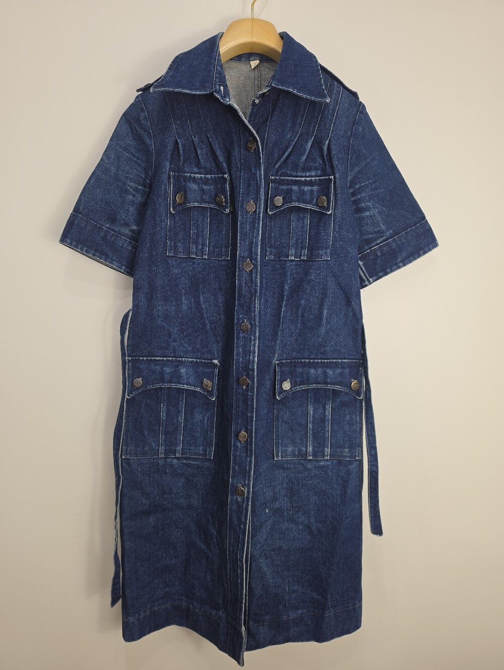 Vintage Trapper Dark Blue Denim Midi Shirt Dress with Belt - Picture 8 of 8